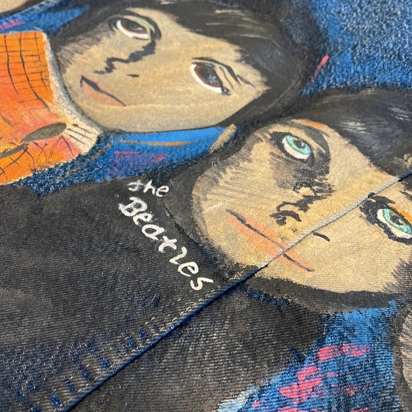 BEATLES painted folk art Jean jacket- Large - Picture 2 of 14